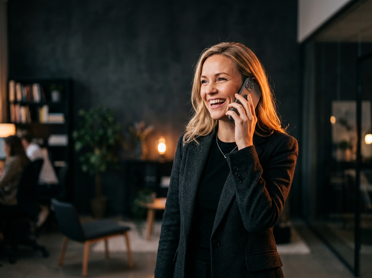 Gründer som snakker med en AI-assistent på mobilen